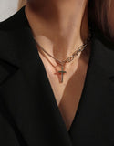 UZL DESIGN MIXED CHAIN CROSS PENDANT NECKLACE IN GOLD PLATE - boopdo