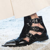 THE KNIGHT BOOPDO DESIGN CATWALK CASUAL LEATHER BUCKLE SANDALS WITH RIVET - boopdo