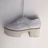 MOMO GOTHIC RETRO DESIGN MID HEELED PLATFORM CASUAL SHOES IN WHITE - boopdo