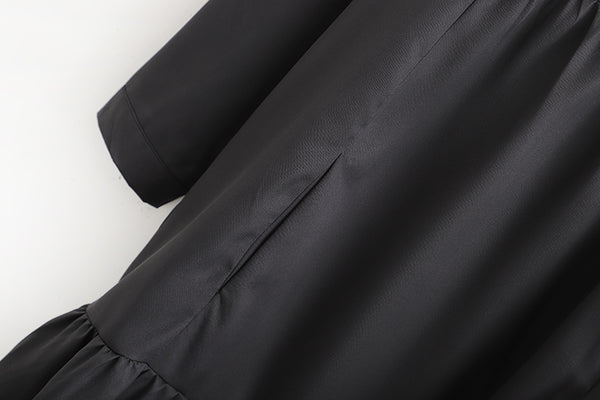 HENNA WOMEN RUFFLED CASUAL LONG DRESS IN BLACK - boopdo