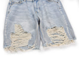 GRAFFINA ZAZO WASHED OLD DENIM RIPPED JEAN SHORT PANTS IN ICE BLUE - boopdo