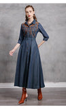 ARTKA JOZZIE KEER BRITISH ETHNIC STYLE DENIM JEAN MAXI DRESS - boopdo