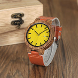 BOBO BIRD JUDY QUARTZ WOODEN WATCH WITH LEATHER STRAP BAND IN TAN - boopdo