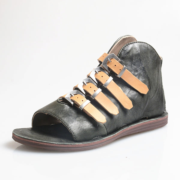 PROVA PERFETTO HUFFO ROMAN OPEN TOE FLAT SOLE LEATHER SANDALS - boopdo