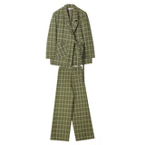 8GIRLS DESIGN CHECK DAD BLAZER AND WIDE LEG TROUSERS CO ORD - boopdo