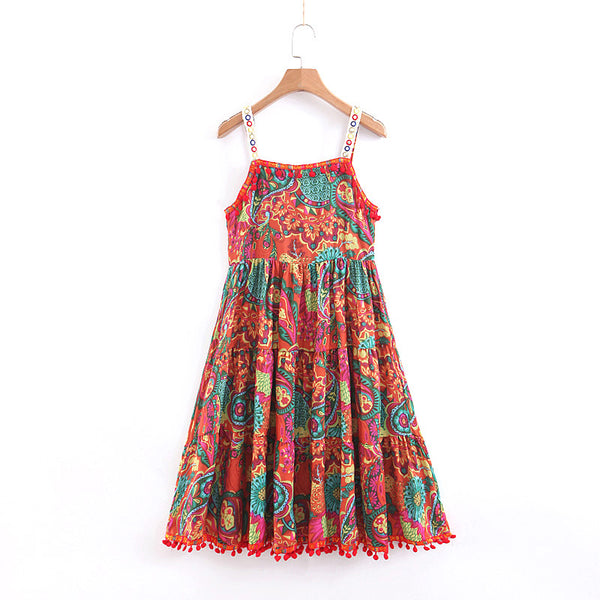 BOHEMIAN ZULUCA SUMMER DRESS WITH STRAPS IN MULTI COLOR - boopdo