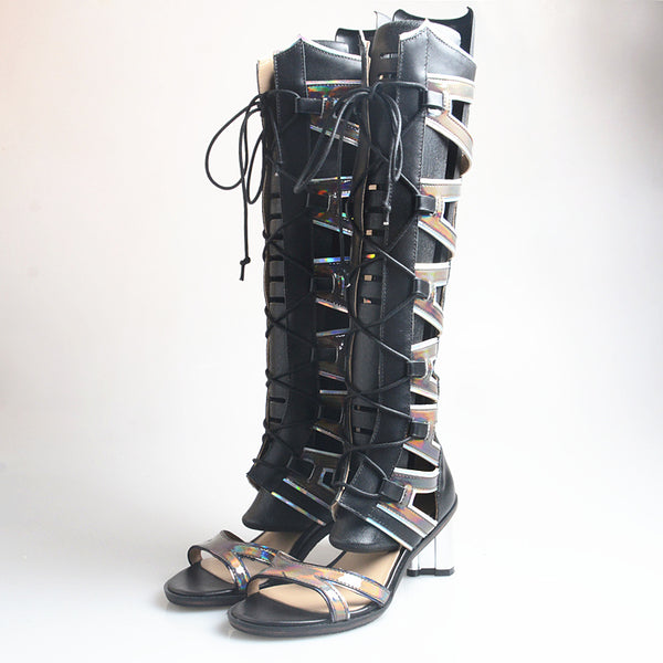 PROVA PERFETTO HUFFO WOFO OPEN TOE KNEE HIGH LEATHER SANDALS - boopdo
