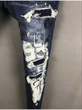 BOOPDO DESIGN ROCKETS DSQTWUX SPRAY PAINT RIPPED PATCH DENIM JEAN PANTS IN NAVY - boopdo