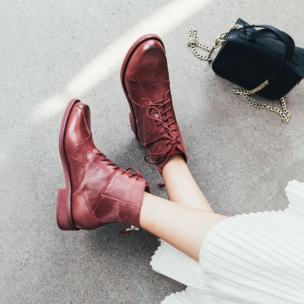 JERSY MARAKITO COOL PUNK FLAT LEATHER ANKLE BOOTS - boopdo