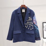 FUZZI KUNNO BASIC COLLECTION BEADED STRIPED WOMEN JACKET - boopdo