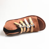 PROVA PERFETTO HUFFO ROMAN OPEN TOE FLAT SOLE LEATHER SANDALS - boopdo