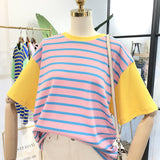 SIMDA ORGANIC STRIPE T SHIRT IN COLORBLOCK - boopdo