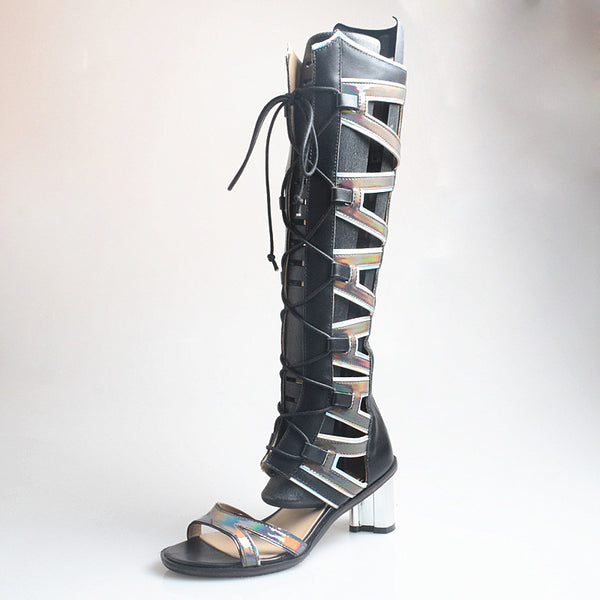 PROVA PERFETTO HUFFO WOFO OPEN TOE KNEE HIGH LEATHER SANDALS - boopdo