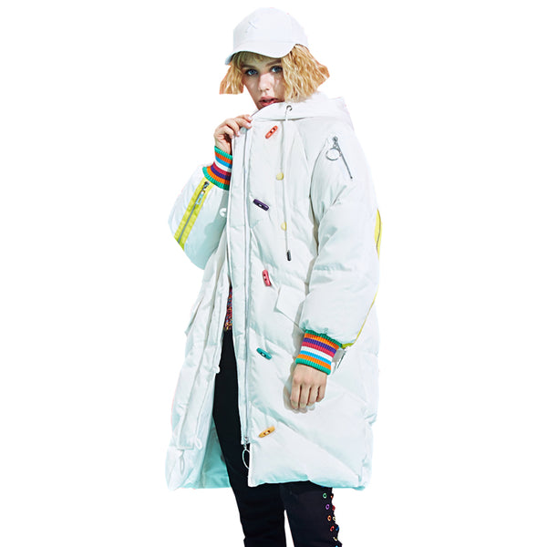 MAXMARTIN WHITE OVERSIZE PUFFER COAT WITH LETTERS AND ZIP DETAIL M85084R041 - boopdo