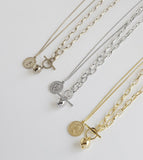 UZL DESIGN MULTIROW NECKLACE WITH COIN AND T BAR PENDANT - boopdo