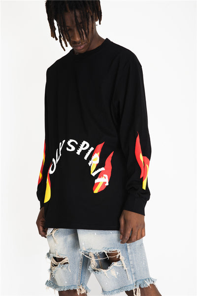 CHOE HOLY SPIRIT STEREO FLAME LETTER PRINT LONG SLEEVED TEE SHIRTS - boopdo