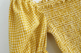 BOOPEXLIA SPANISH STYLE PLAID SQUARE COLLAR BLOUSE SHIRT IN YELLOW - boopdo