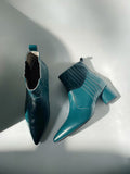 LUXE SEVEN DESIGN MID HEELED ANKLE BOOTS IN TEAL - boopdo