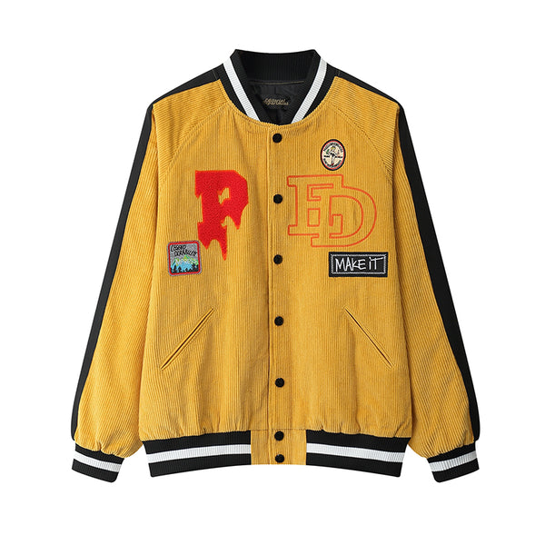 AMERICAN RETRO COOL DAY VIBES CORDUROY COLLEGE BASEBALL JACKETS - boopdo