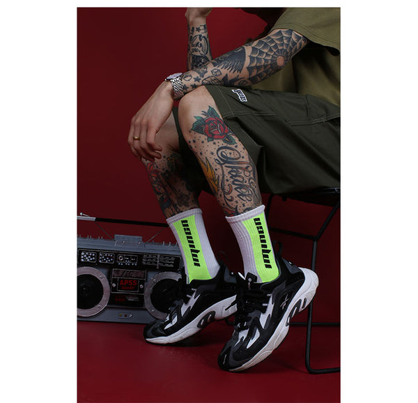 ZWILL UNIQUE SOCKS FLUORESCENT SKATEBOARD MID COTTON SOCK - boopdo