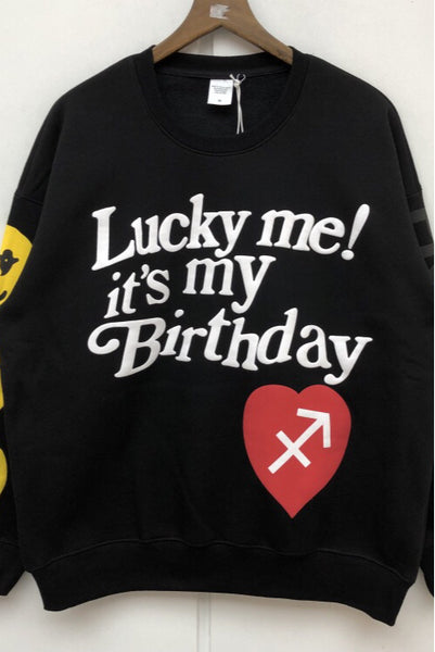 FOGZO LUCKY ME ITS MY BDAY SMILEY FACE CREW NECK UNISEX SWEATSHIRTS - boopdo
