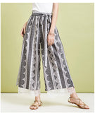 ARTKA SIDE SPLIT WIDE LEG LACE TRIM TROUSERS IN PRINT - boopdo