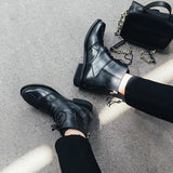 JERSY MARAKITO COOL PUNK FLAT LEATHER ANKLE BOOTS - boopdo
