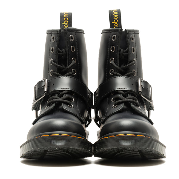 MOBONNIE QUEEN STUDIO HANDMADE LOOK BUCKLE LEATHER BOOTS IN BLACK - boopdo