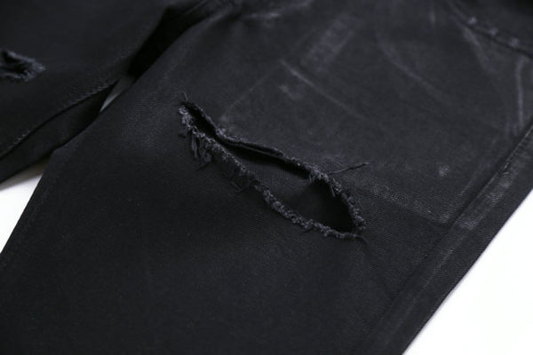 PARKER RIPPED REPAIR WASHED DENIM JEAN PANTS IN BLACK - boopdo