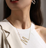 UZL DESIGN GOLD PLATE NECKLACE WITH M PENDANT NECKLACE - boopdo