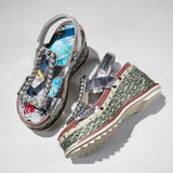 GLIMMOZ KOZZA WEDGED SANDALS WITH BEADS IN MULTI COLOR - boopdo