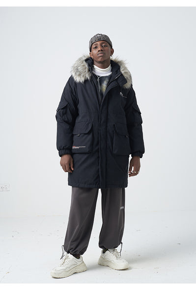 SWAGGER SHOTE MID LENGTH FAUX FUR COLLAR HOODED JACKET - boopdo