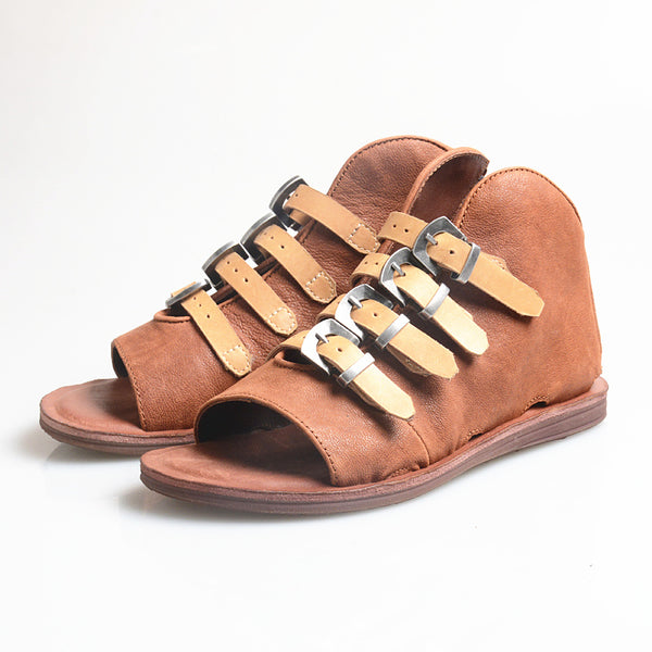 PROVA PERFETTO HUFFO ROMAN OPEN TOE FLAT SOLE LEATHER SANDALS - boopdo