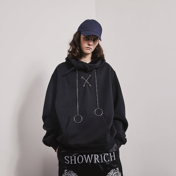 SHOW RICH MADE BY ABOW LIFE CHAIN DETAILS HOODIE SWEATSHIRT IN BLACK - boopdo