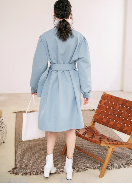 8GIRLS DESIGN BELTED LONGLINE TRENCH COAT IN BABY BLUE - boopdo
