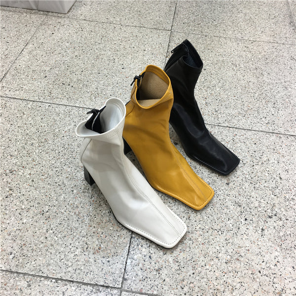 LUXE SEVEN DESIGN SQUARE TOE HEELED ANKLE BOOTS - boopdo
