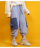KIKO GORLA STRIPED SEERSUCKER CASUAL JOGGER PANTS IN BLUE - boopdo