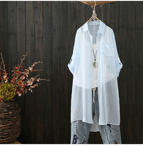 AUTUMN BUTTON FRONT TUNIC TOP IN NATURAL STRIPE - boopdo