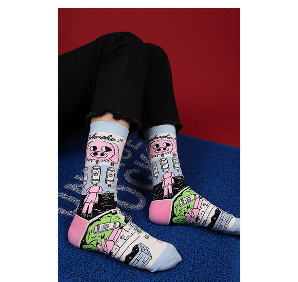 ZWILL UNIQUE SOCKS JAPANESE CARTOON CUTE RICH PIG COTTON SOCK - boopdo