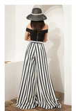 VERRAGE WIDE LEG TROUSERS IN BLACK STRIPE - boopdo