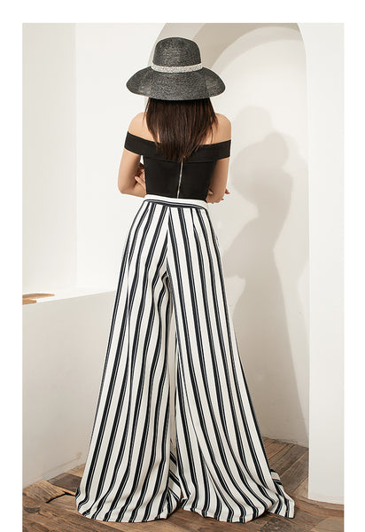 VERRAGE WIDE LEG TROUSERS IN BLACK STRIPE - boopdo