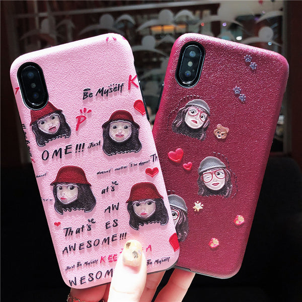 IPHONE APPLE ANTI FALL HAT GIRL PRINT PROTECTIVE SHELL PHONE CASES - boopdo