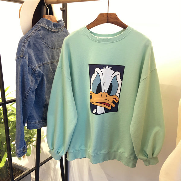 SIMDA LONG SLEEVE SWEATSHIRT WITH ANGRY DONALD DUCK PRINT - boopdo