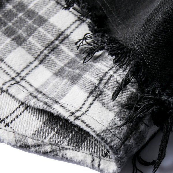 REVIGOLA PAZALO QIAOYI PLAID SHIRT DENIM JACKET IN BLACK - boopdo