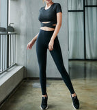 VSEMLEIN DESIGN CUT OUT DETAIL CROP TOP AND MATCHING LEGGINGS - boopdo