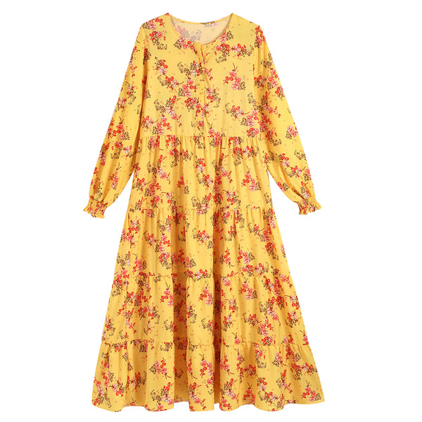 PROPHERE WOMENS FRENCH DESIGN OVER THE KNEE FLORAL DRESS IN YELLOW - boopdo