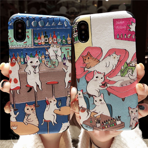NEKO CATTISH ENJOY THE LIFE PRINT IPHONE CASES IN PINK BLUE COLOR - boopdo