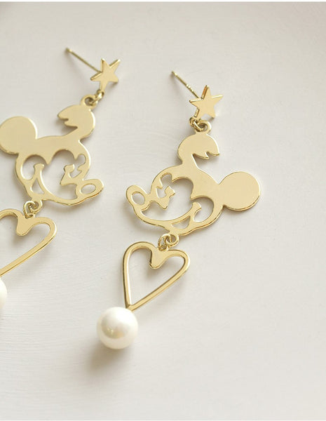 UZL DESIGN GOLD PLATED MICKEY MOUSE DROP EARRINGS - boopdo