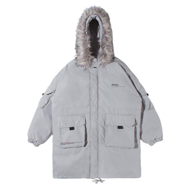 SWAGGER SHOTE MID LENGTH FAUX FUR COLLAR HOODED JACKET - boopdo