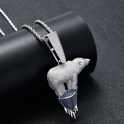 POLAR BEAR ENVIRONMENTAL THEME GLACIER CUBIC ZIRCONIA STONE NECKLACE - boopdo